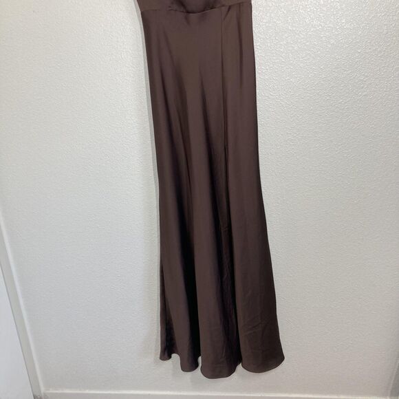 Birdy Grey Dress Womens Small Brown Satin Square Neck Tie Strap Maxi Bridesmaid - Picture 7 of 16